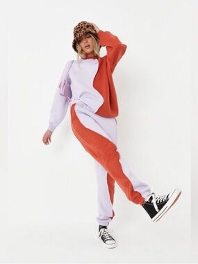 Missguided Lilac and Rust Colorblock Joggers Set fun and bold